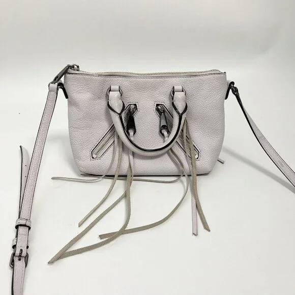 Rebecca Minkoff Purse Micro Moto Satchel Leather Fringe Crossbody Off White - Picture 2 of 15